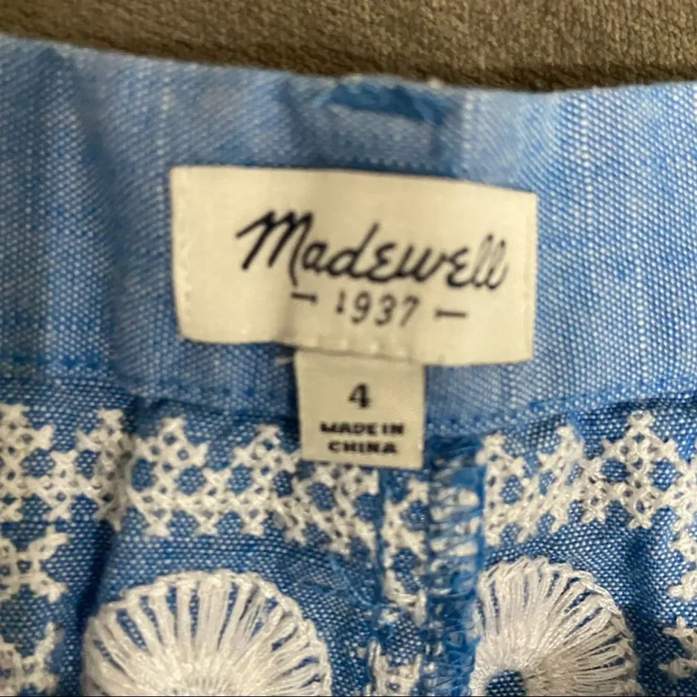 Madewell chambray embroidered shorts size 4